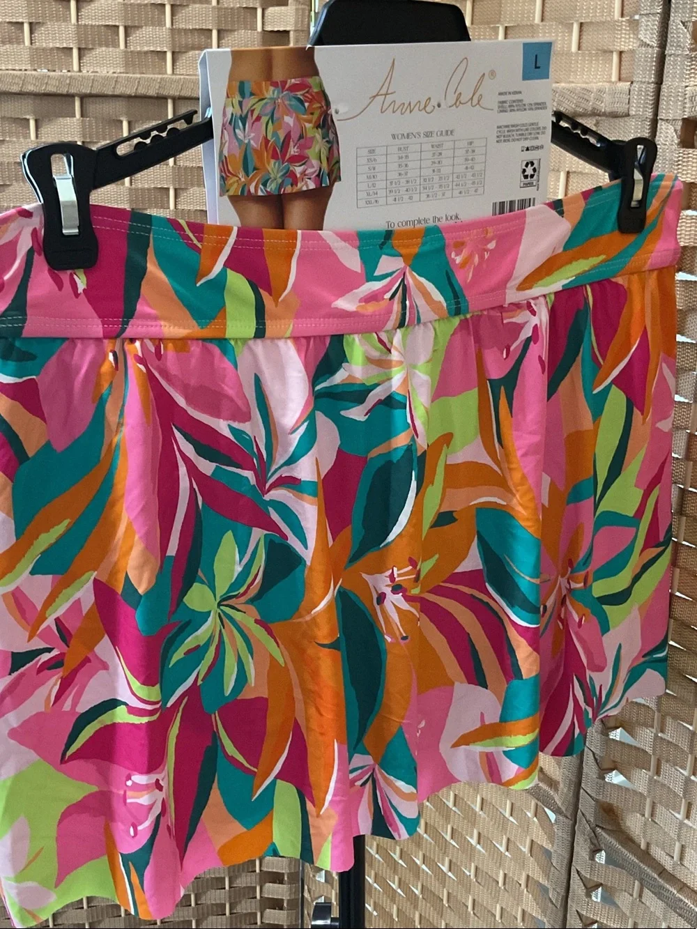 Anne Cole Floral Mid-Rise Swim Skirt in Pink, Teal & Orange